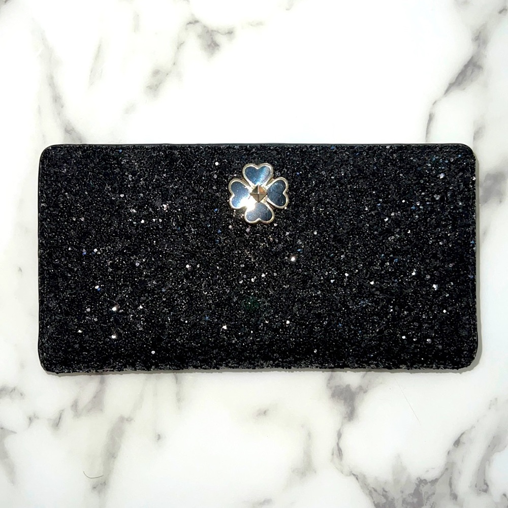 NWT Kate Spade large slim bifold wallet in Odette glitter black
